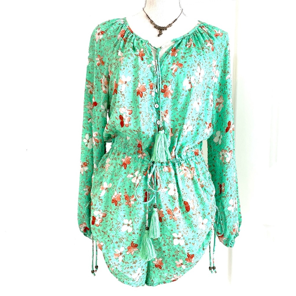 Skylar + Madison Long Sleeve Green Floral Romper NWOT